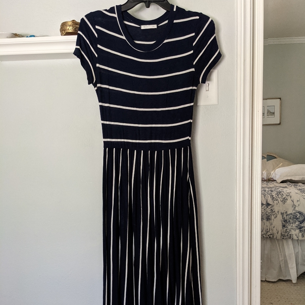 3 for $15 Navy Mixed Stripe Jersey Maxi Dress